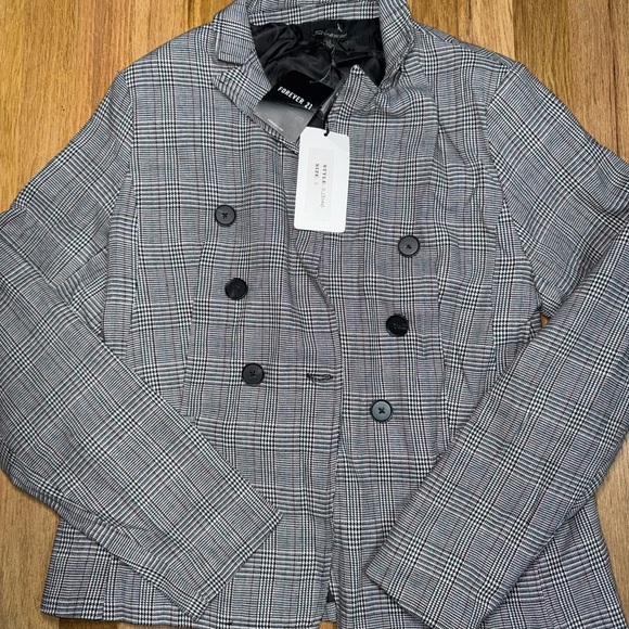Forever 21 Gray Blazer Classic Plaid Wool Blend - Picture 1 of 5